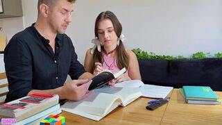 SEXY STUDENT SUCKS TEACHER'S DICK UNDER THE TABLE