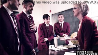 Horny students gangbang huge tits BBW mature teacher in classroom
