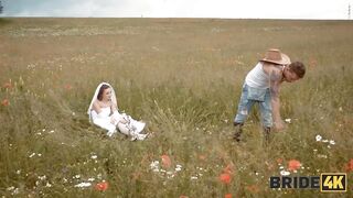 BRIDE4K. Her fiancé was so boring so she decided to run away and suck a stranger’s cock in the field
