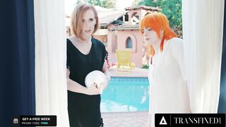 TRANSFIXED - Redhead Trans Shiri Allwood & Jean Hollywood Give Kenzie Anne Oiled Massage With Facial