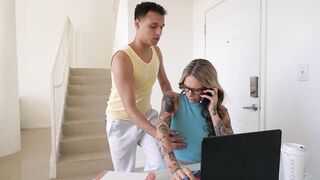 Working Stepmom Takes Dick While On Phone With Boss - Kaci Kennedy