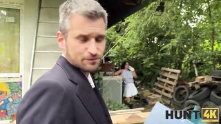 HUNT4K. Naughty chick fucked a stranger in front of her family