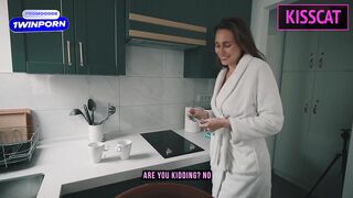 Step son's friend fuck his new step mom while phone talking in share bed