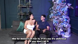 Muscular boyfriend comes to visit and gets a big Christmas surprise from his busty sister-in-law