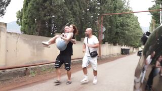 Two Czech guys met a petite girl on the street and tried all her holes in double penetration.